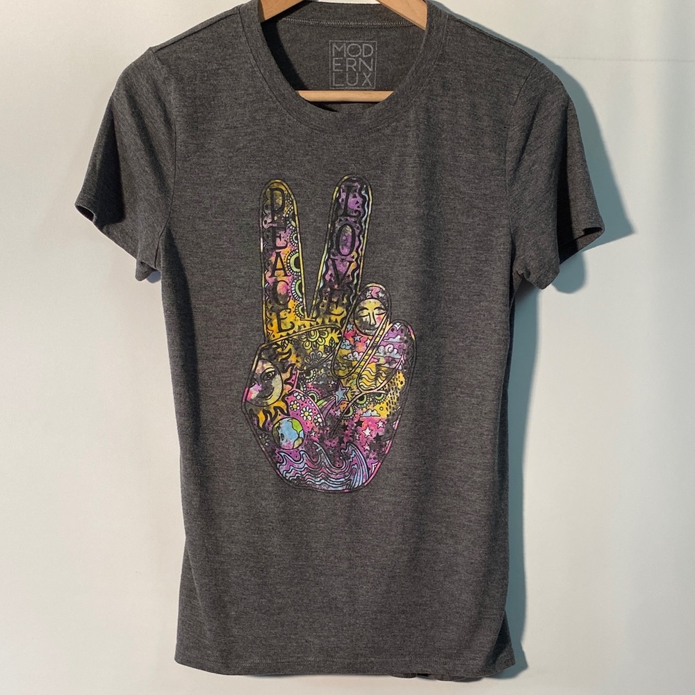 Modern Lux Gray Tee with Colorful Peace Graphic